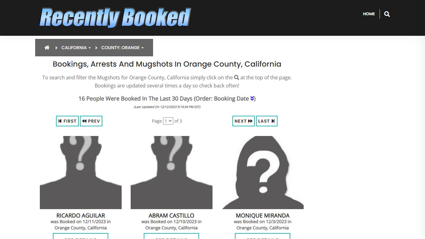 Bookings, Arrests and Mugshots in Orange County, California